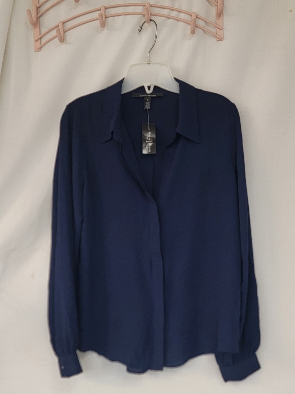 White House Black Market Navy Button-Front Blouse